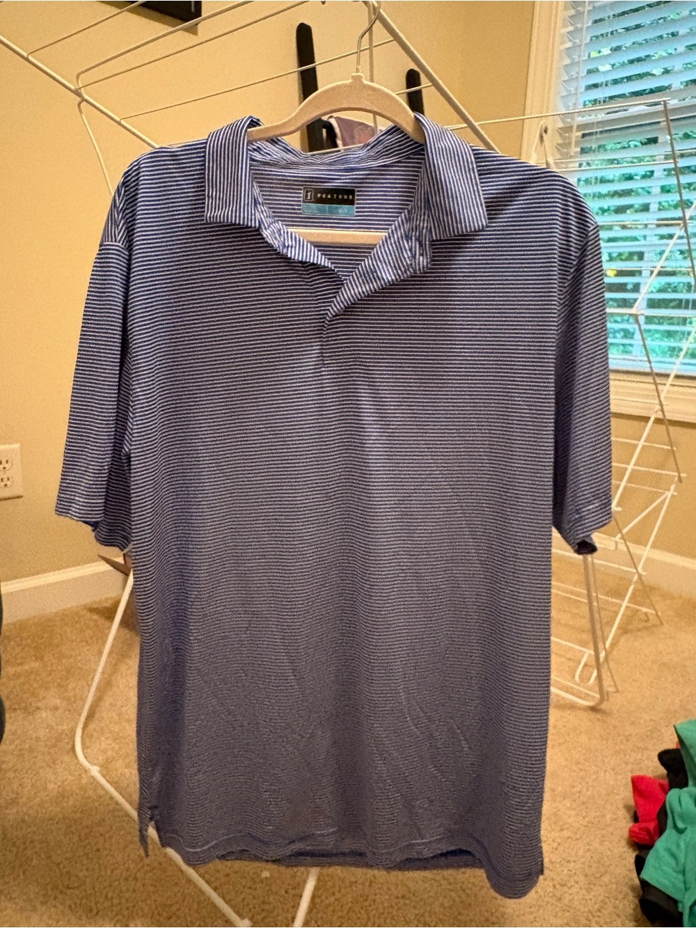 PGA Tour Navy and White Micro-Striped Polo Shirt